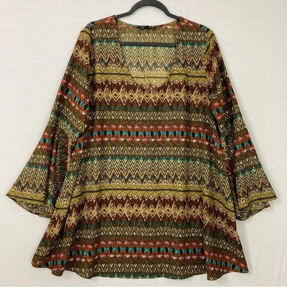 Signature Studio Round Neck Bell Sleeve Boho Chevron Tunic XL - Picture 1 of 10